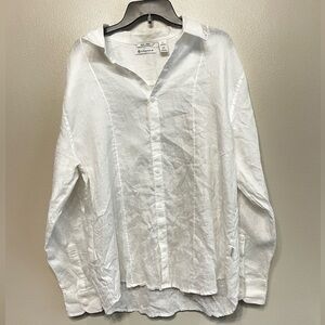 Cubavera Men's White Casual Linen Pintuck Button Down Shirt Breathable LS Sz XL